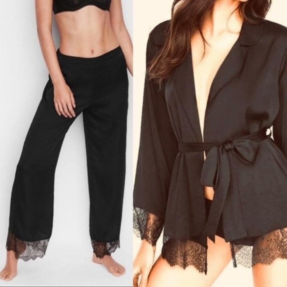 New 2 Pc Lounge Set Victoria's Secret satin pajama set Robe Kimono M/L + Pants M